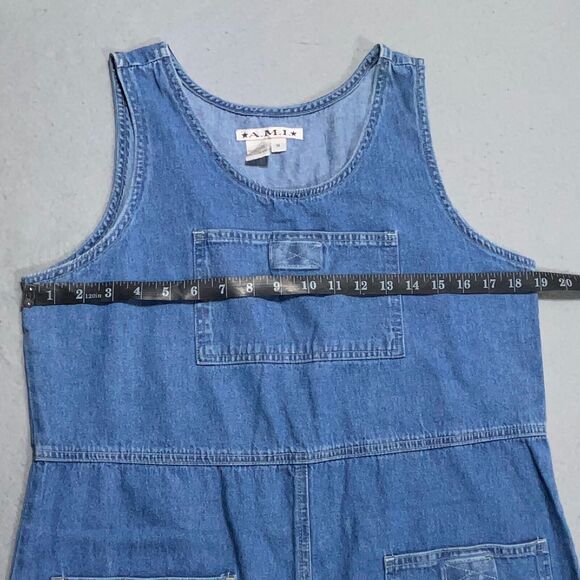 Vintage AMI Denim Jean Maxi‎ Dress Sleeveless Pockets Casualcore Grunge - Picture 5 of 8